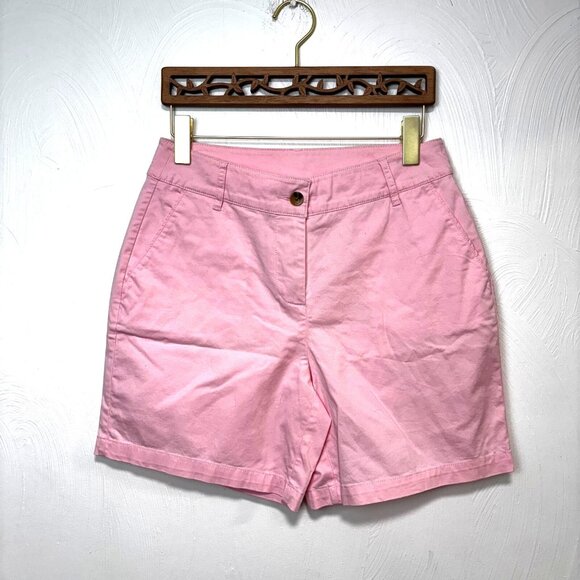 Kim Rogers Chino Shorts Mom Style Light Pink Solid Flat Front Casual Golf Resort - Picture 1 of 6